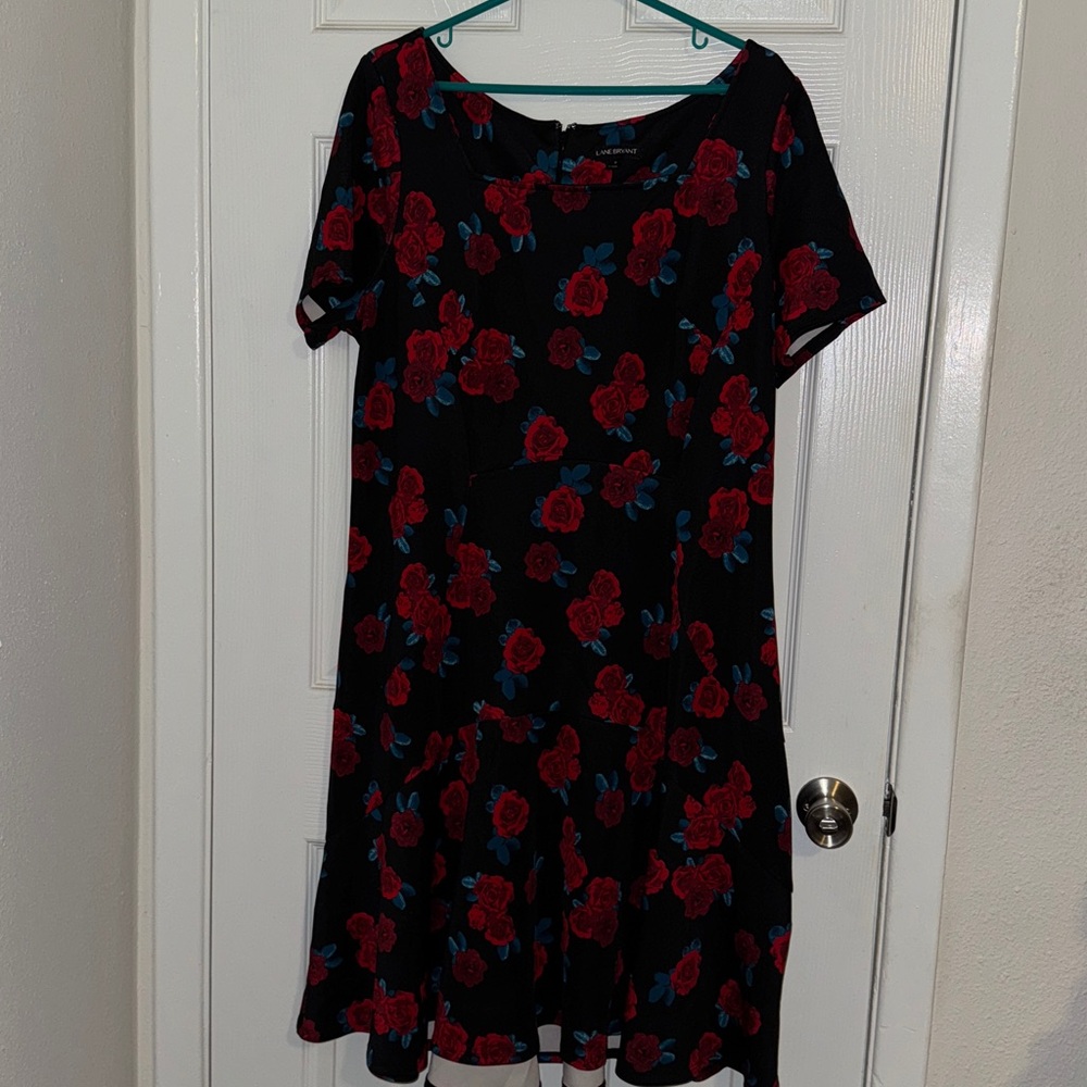 Lane Bryant- Black with Red Roses Fit and Flare dress size: 18